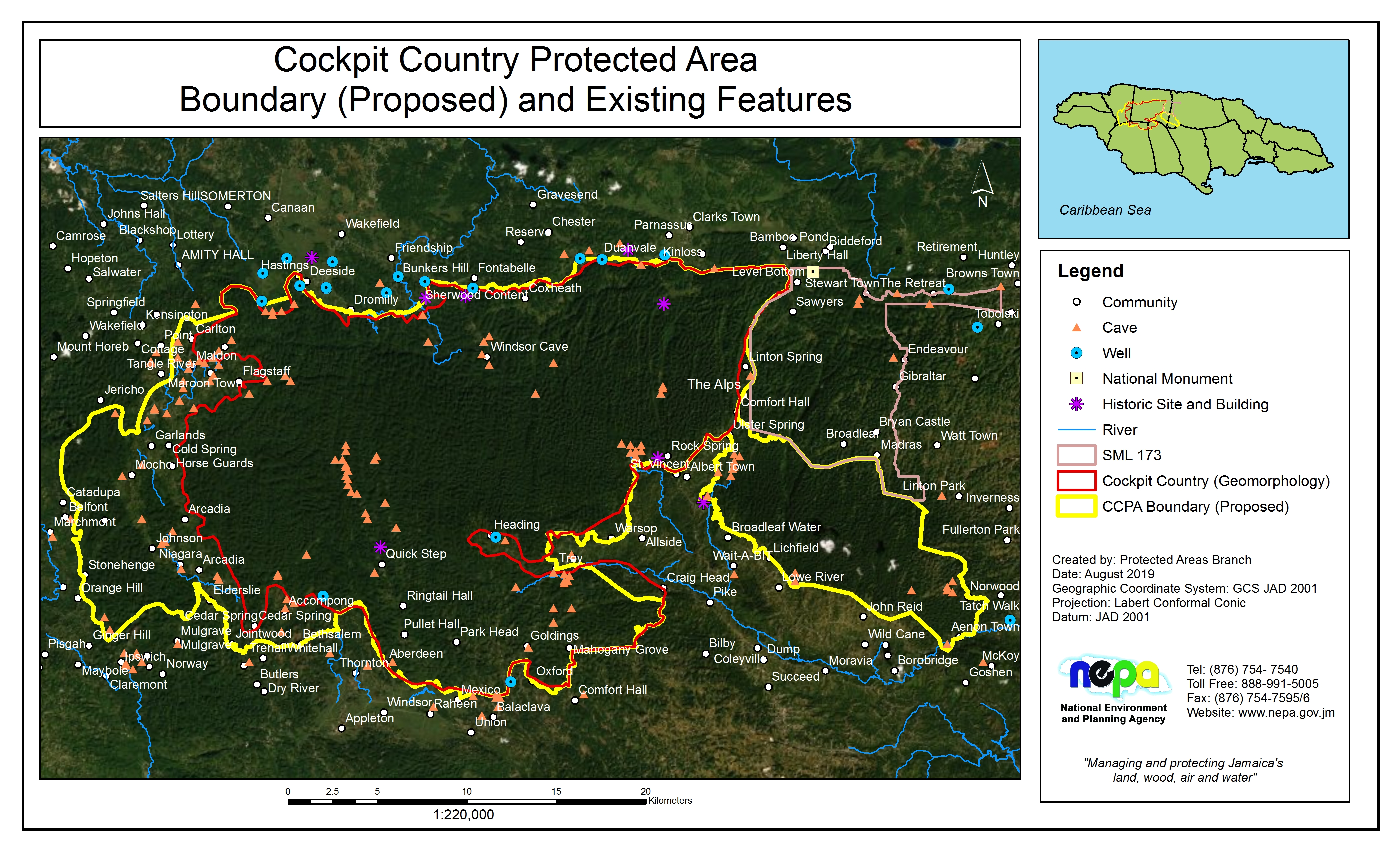 Map of Special Mining Lease 173 in relation to the Proposed Cockpit Country Protected Area