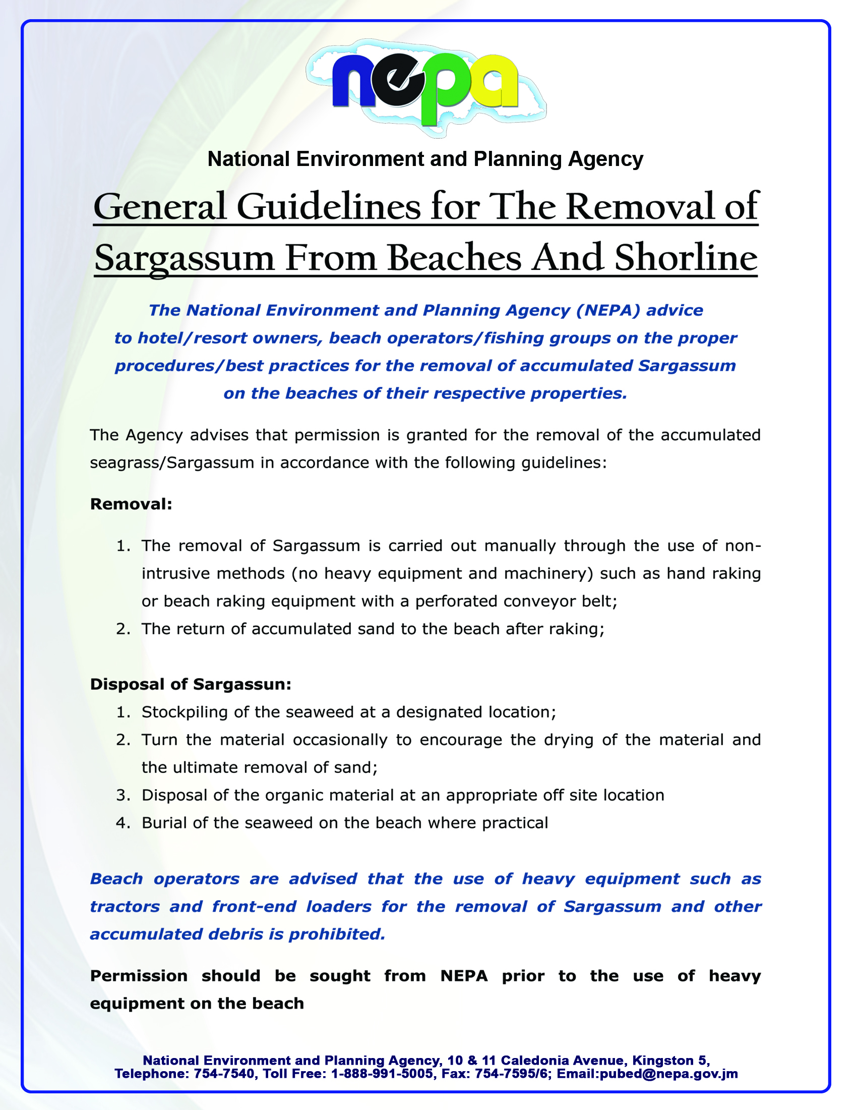 General Guidelines for the Removal of Sargassum from Beaches and Shorline